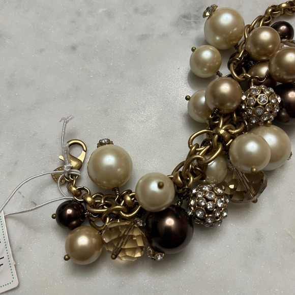 Stella & Dot Pearl Bracelet Cluster Charm Antique Gold Tone Chunky New Jewelry - Picture 4 of 5